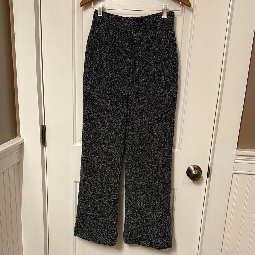 BEBE pants trousers black white marled flat front cuffs wide leg size 4